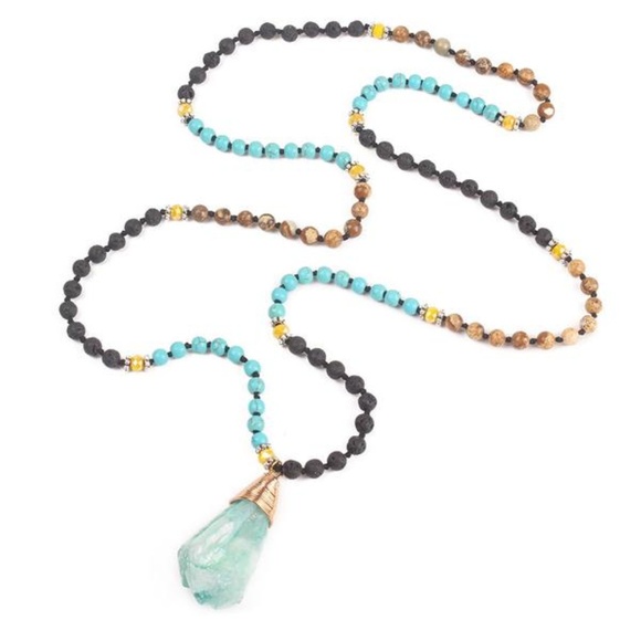 Simple Feather Boutique Jewelry - Natural Stone Long Beaded Necklace